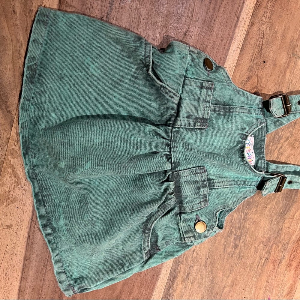 Vintage Offspring Teal girls Overall jumper dress 12 months stone wash
